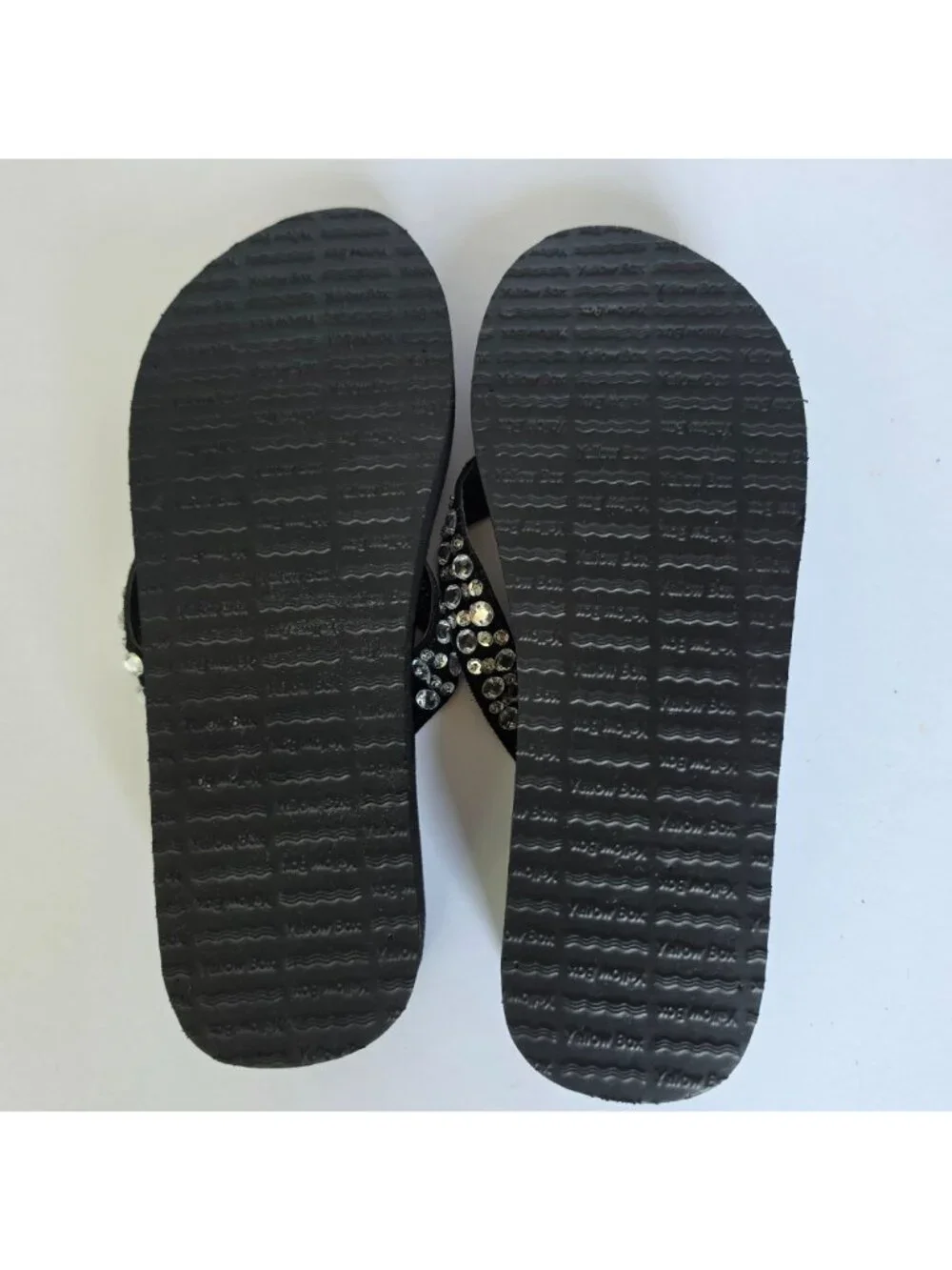 Yellow Box Rhinestone Flip Flops Black Wedge Comfort Thong Sandals. Size 10 - Picture 7 of 9